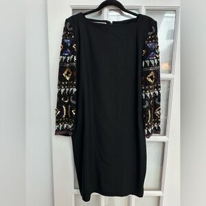 Vintage A.J. Bari Beaded Sequin Black Shift Dress Cocktail Party Elegant Size 12